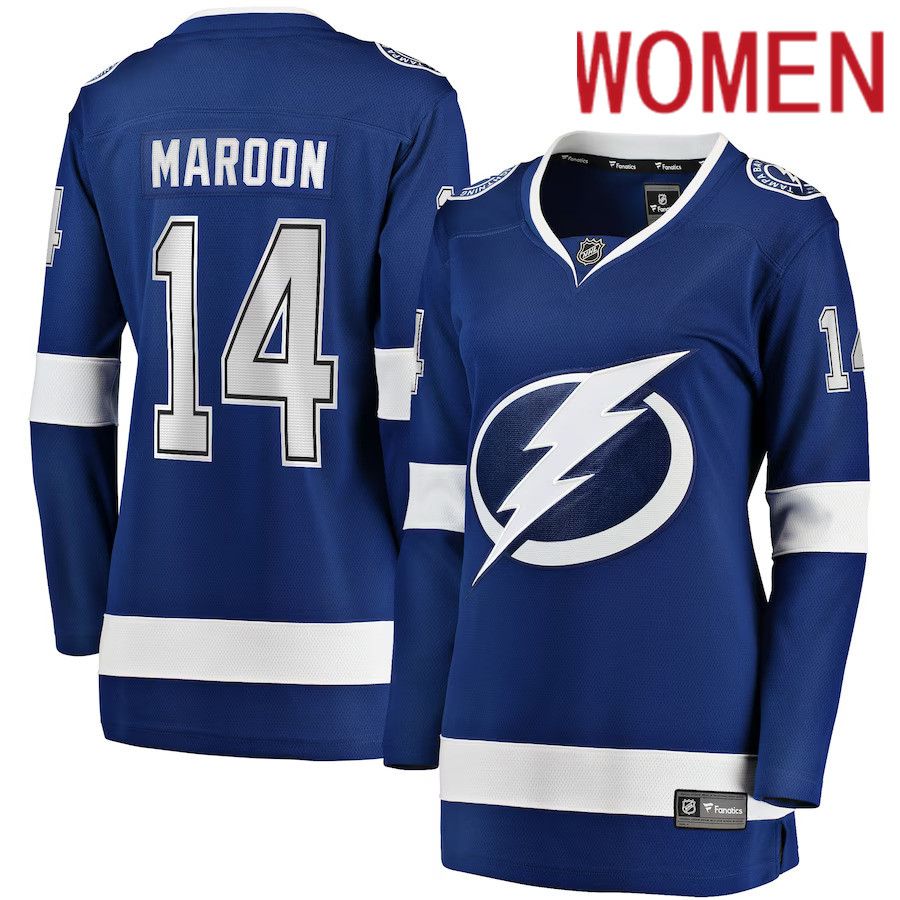 Women Tampa Bay Lightning #14 Pat Maroon Fanatics Branded Blue Home Breakaway NHL Jersey